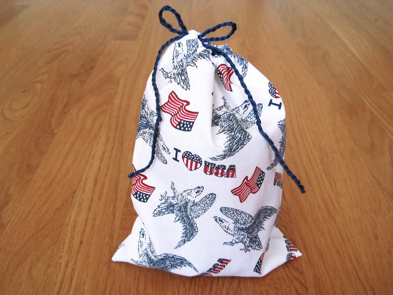 Patriotic Drawstring Bags 6x8 Navy Blue Eagles Flying American image 0