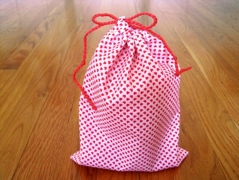 Valentine Drawstring 6x8 Tiny RED Hearts on PINK 100% COTTON image 0