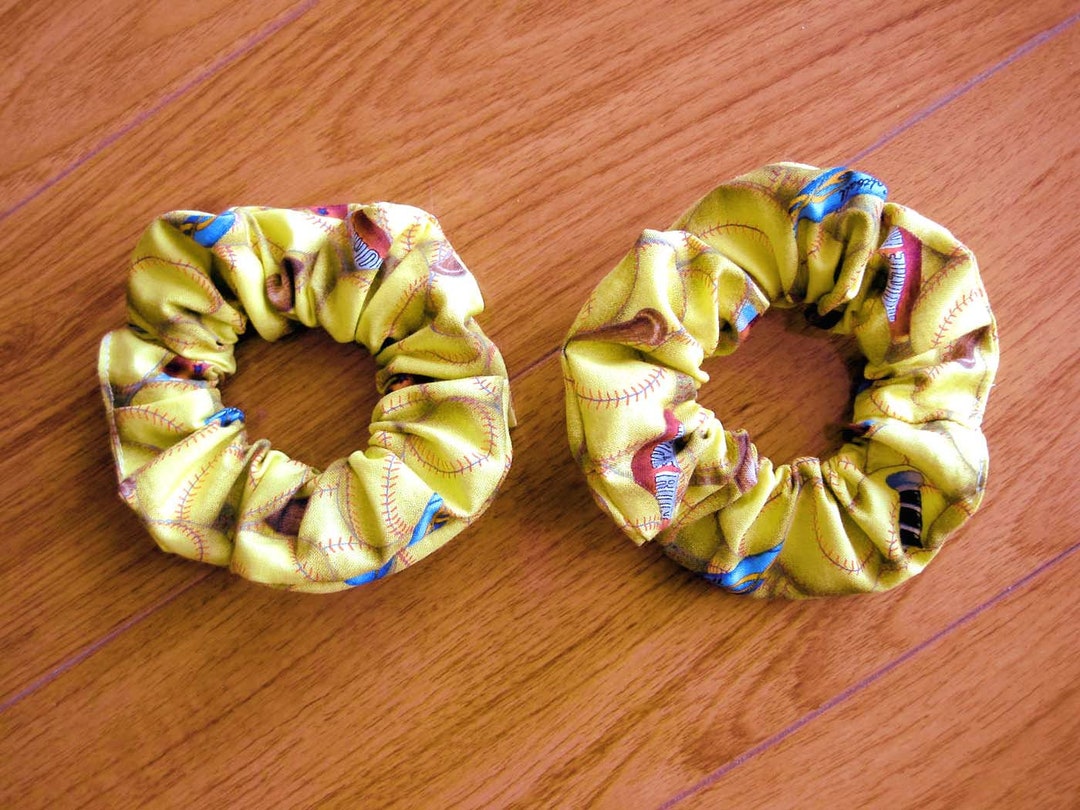 Softball Scrunchies SET of 2 YELLOW Softballs Red Stitching Etsy