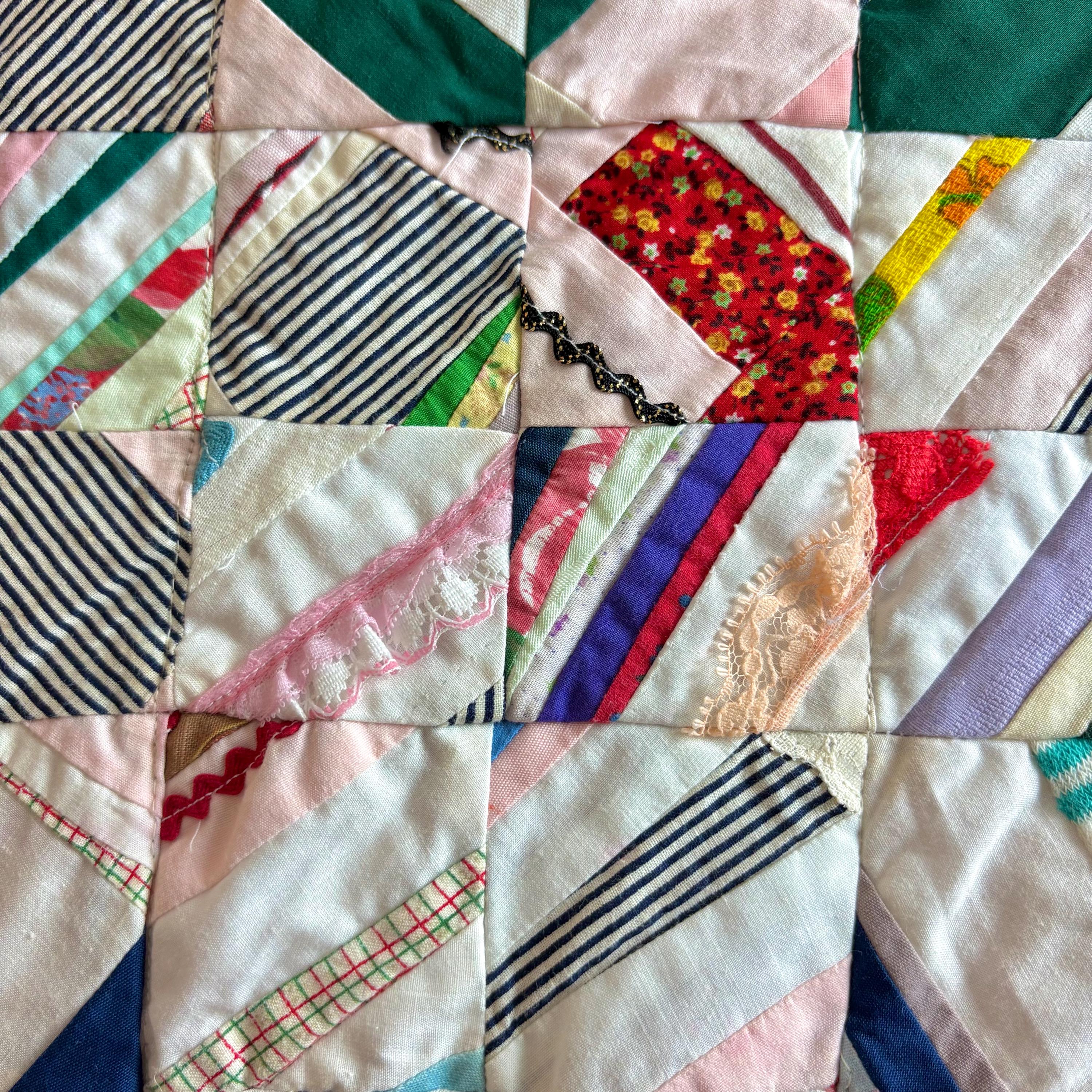 Quilt - Handmade Scrappy Block Textured With Lace and Rickrack - Etsy