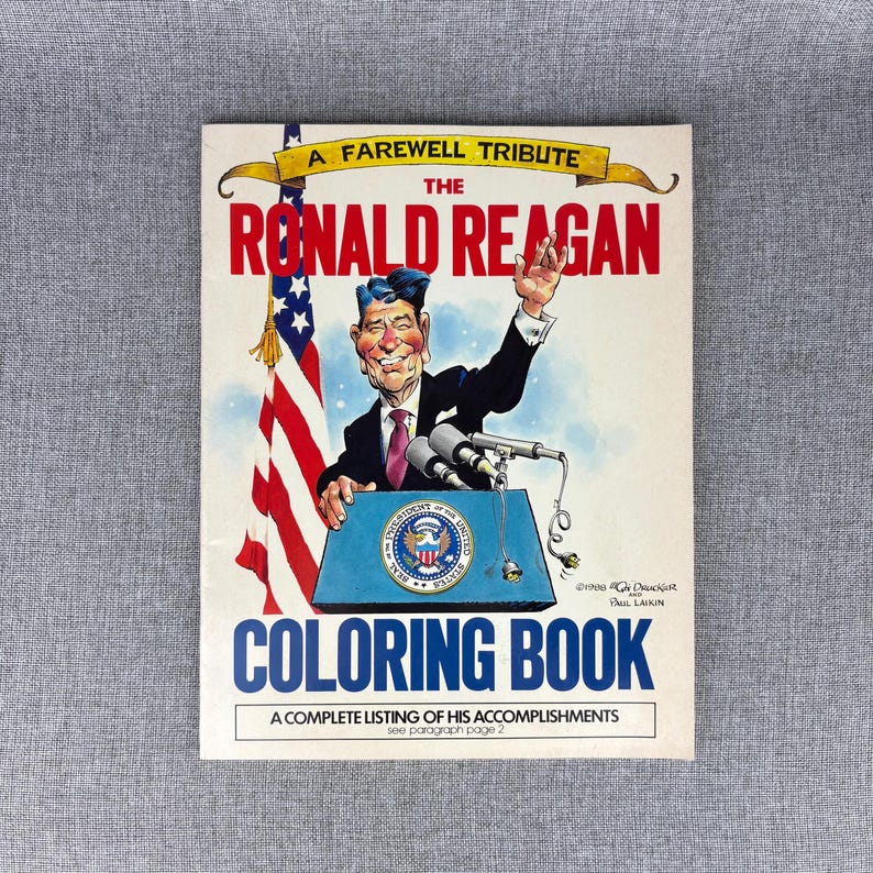Satire politique vintage des années 80, livre de coloriage Ronald Reagan image 1