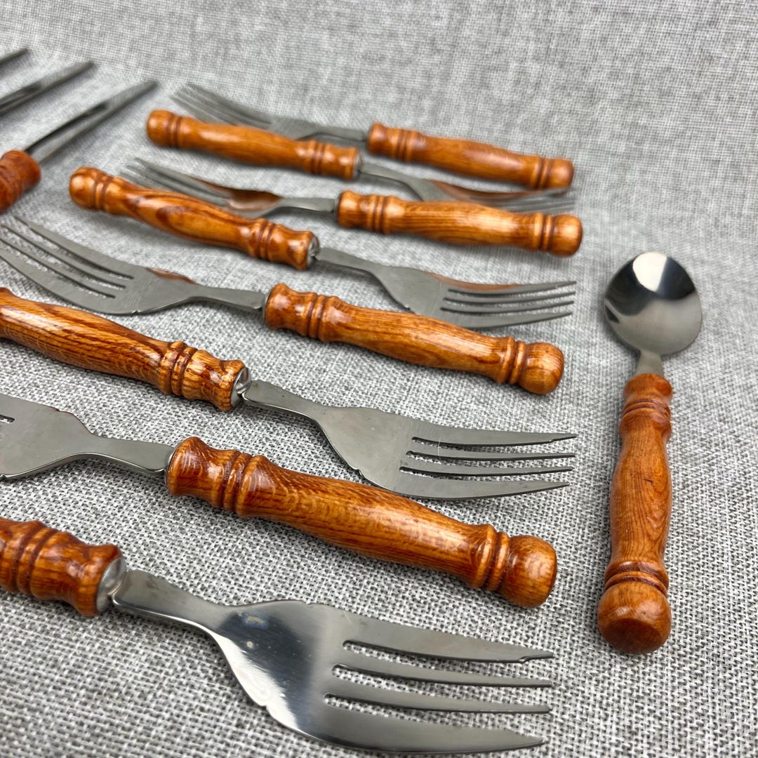 Vintage 70’s Boho Turned Wood Handle Flatware - Etsy