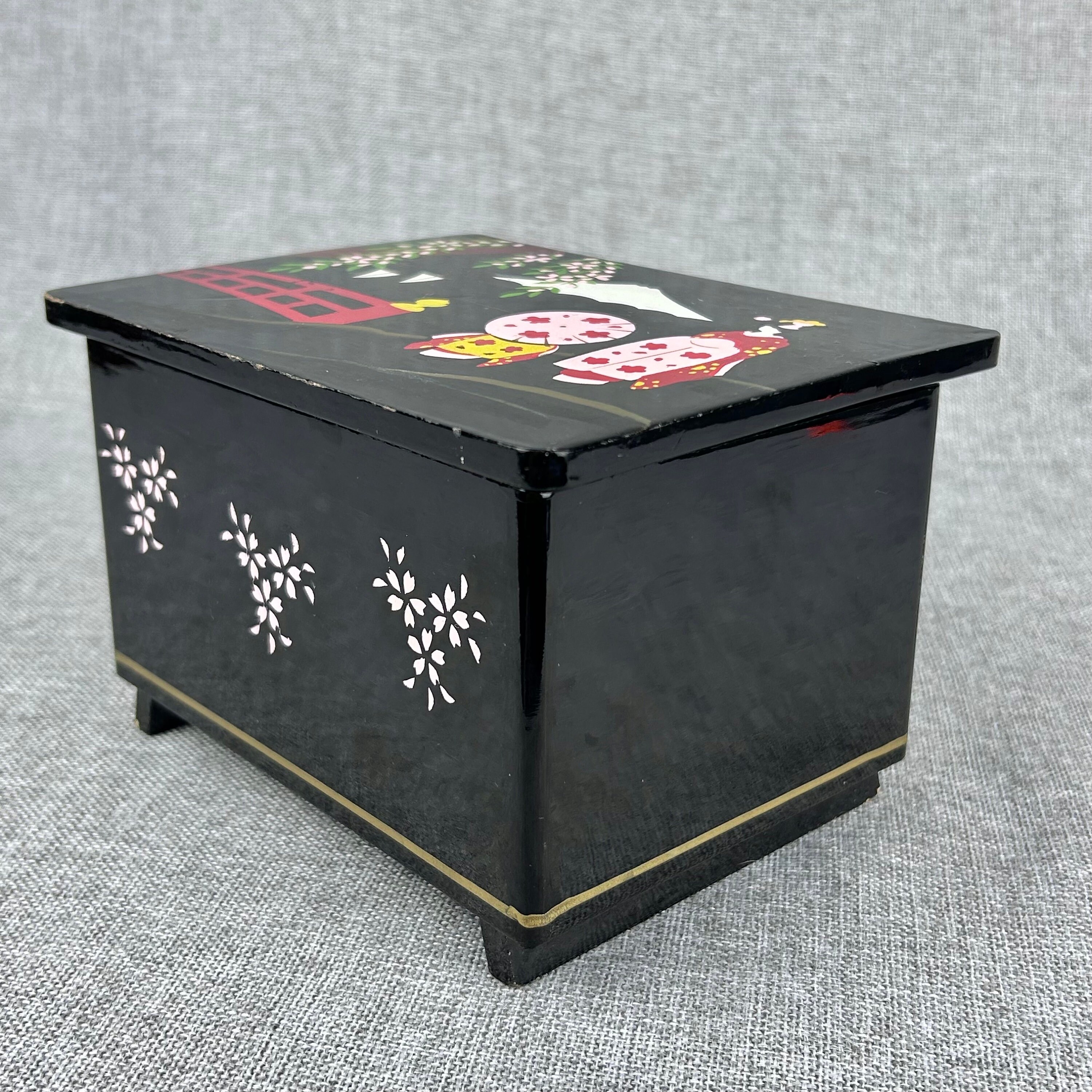 Vintage Japanese Painted Black Lacquer Musical Jewelry Box - Etsy