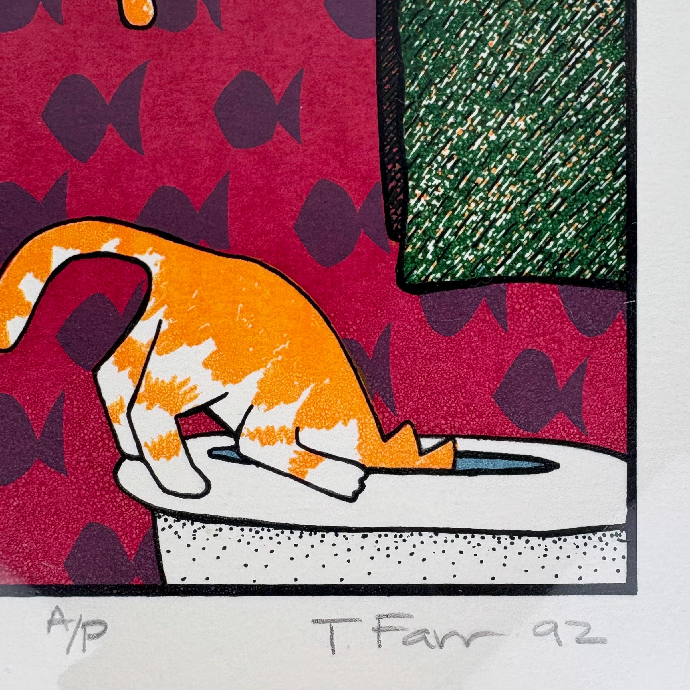 Teresa Farr Cats Living Dangerously Signed Numbered Silkscreen