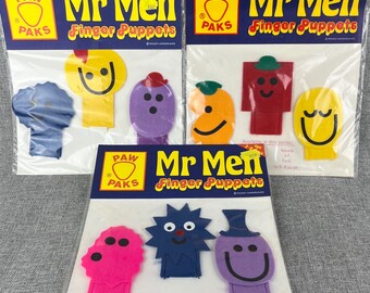 Vary Rare Vintage Mr. Men Felt Finger Puppets by P.A.W. England