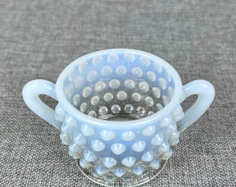 Anchor Hocking Opalescent Moonstone Hobnail Glass Mini Sugar Bowl