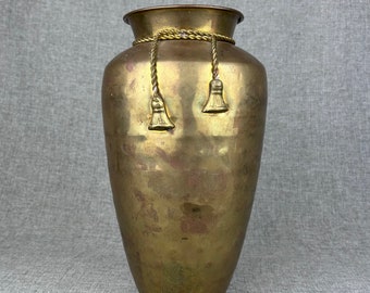 90’s Patinated Brass Urn Vase with Faux Rope Tie