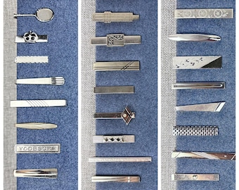 Vintage Mid Century Silver Tone Tie Clips Slides Bars - B Group