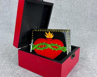 Ensemble de sous-verres mexicains du Sacré-Cœur peints à la main dans une boîte