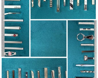 Vintage Mid Century Silver Tone Tie Clips Slides Bars - A Group