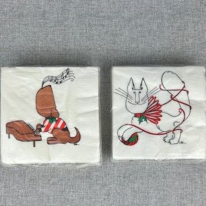 Vintage 60’s Datz Holiday Party Napkins Cat and Dog Illustrations