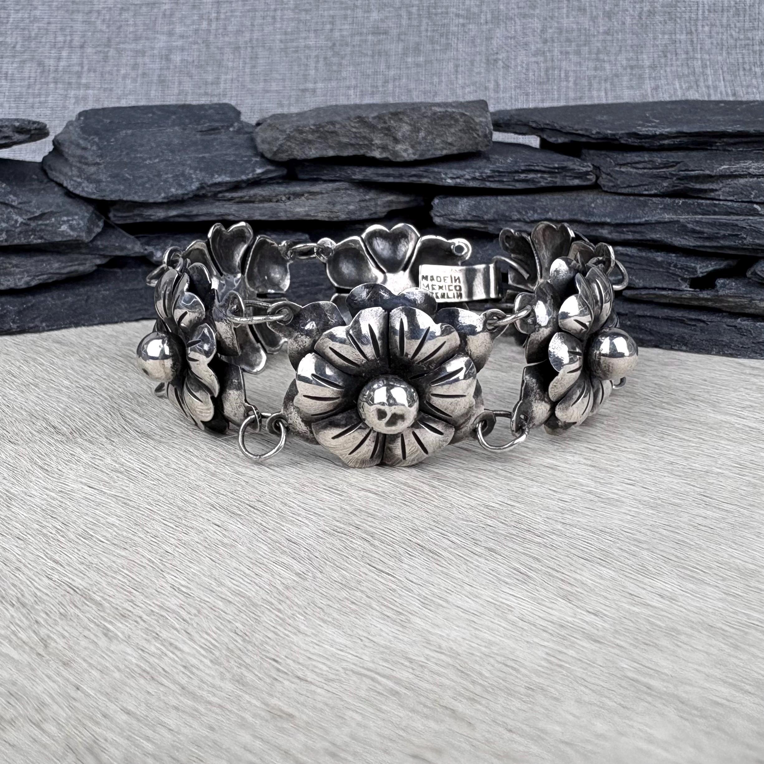 Vintage Mexico Sterling Silver Bracelet - Etsy