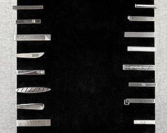 Vintage Mid Century Silver Tone Tie Clips Slides Bars Tacks - A Group