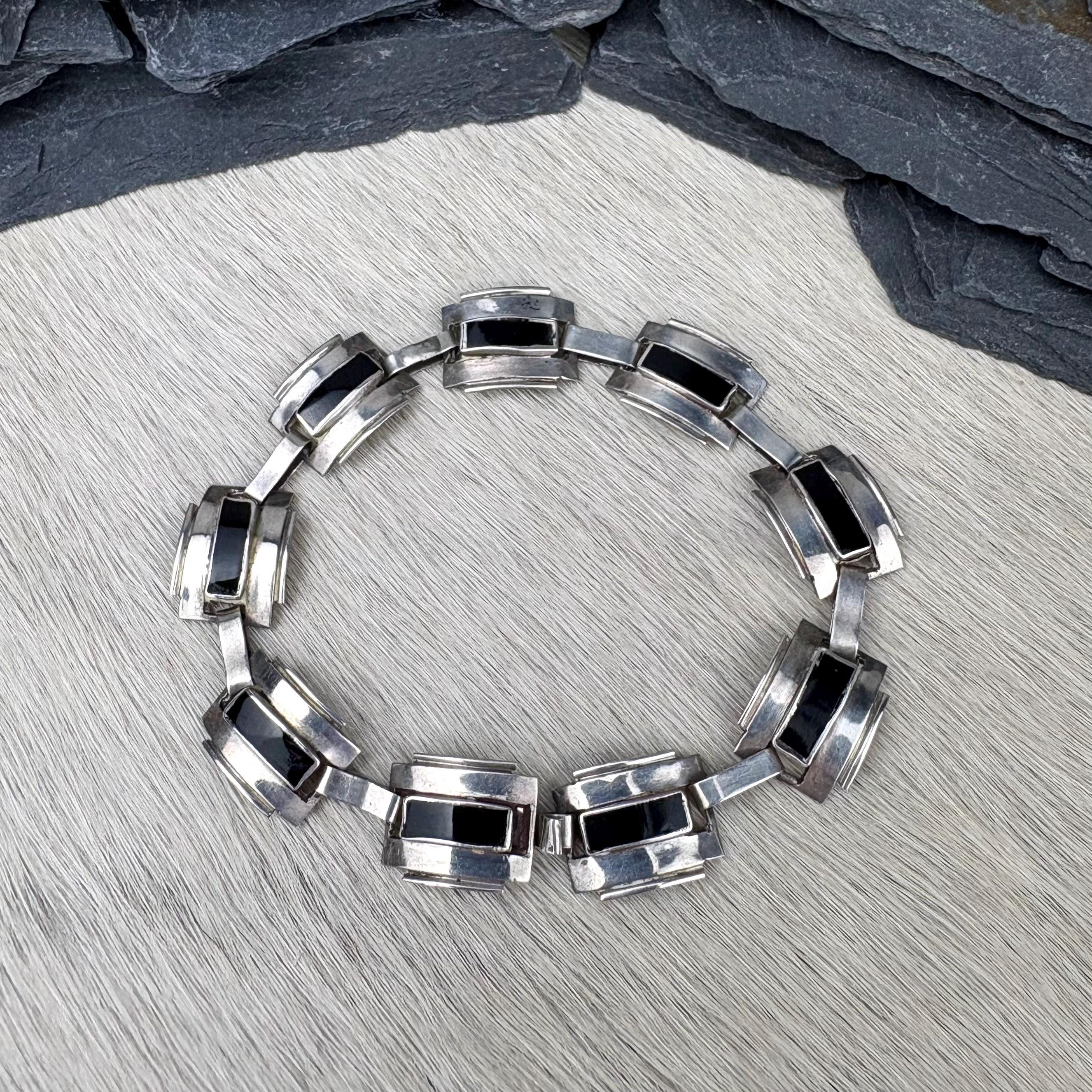 Mexican Silver Bracelet With Onyx - Etsy