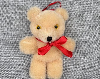 Dakin 80’s Tan Mohair Teddy Bear Christmas Ornament