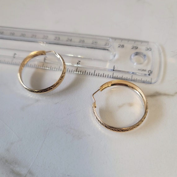 BIG 14kt Gold Hoop Earrings, Large 14k Real Gold … - image 8