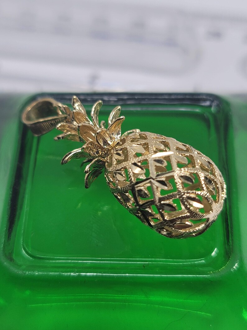 14k Solid Gold Pineapple Pendant Genuine 14kt Yellow Gold Etsy