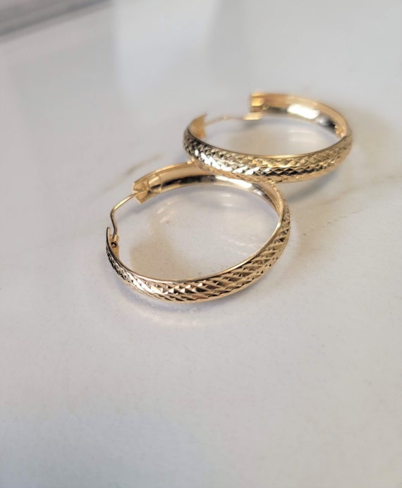 BIG 14kt Gold Hoop Earrings, Large 14k Real Gold … - image 4