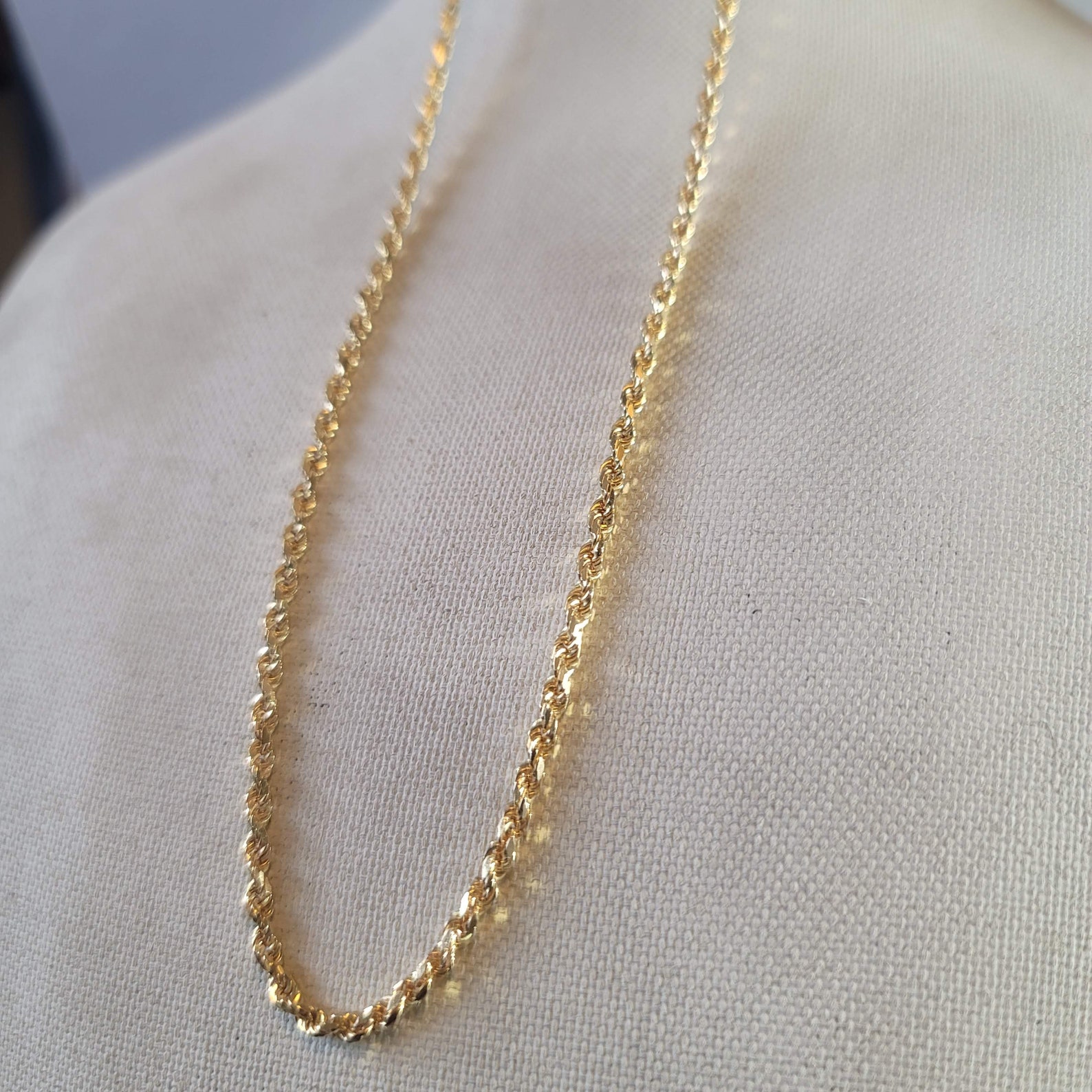 14KT Gold Necklace 14K Yellow Solid Gold Rope Chain Vintage | Etsy