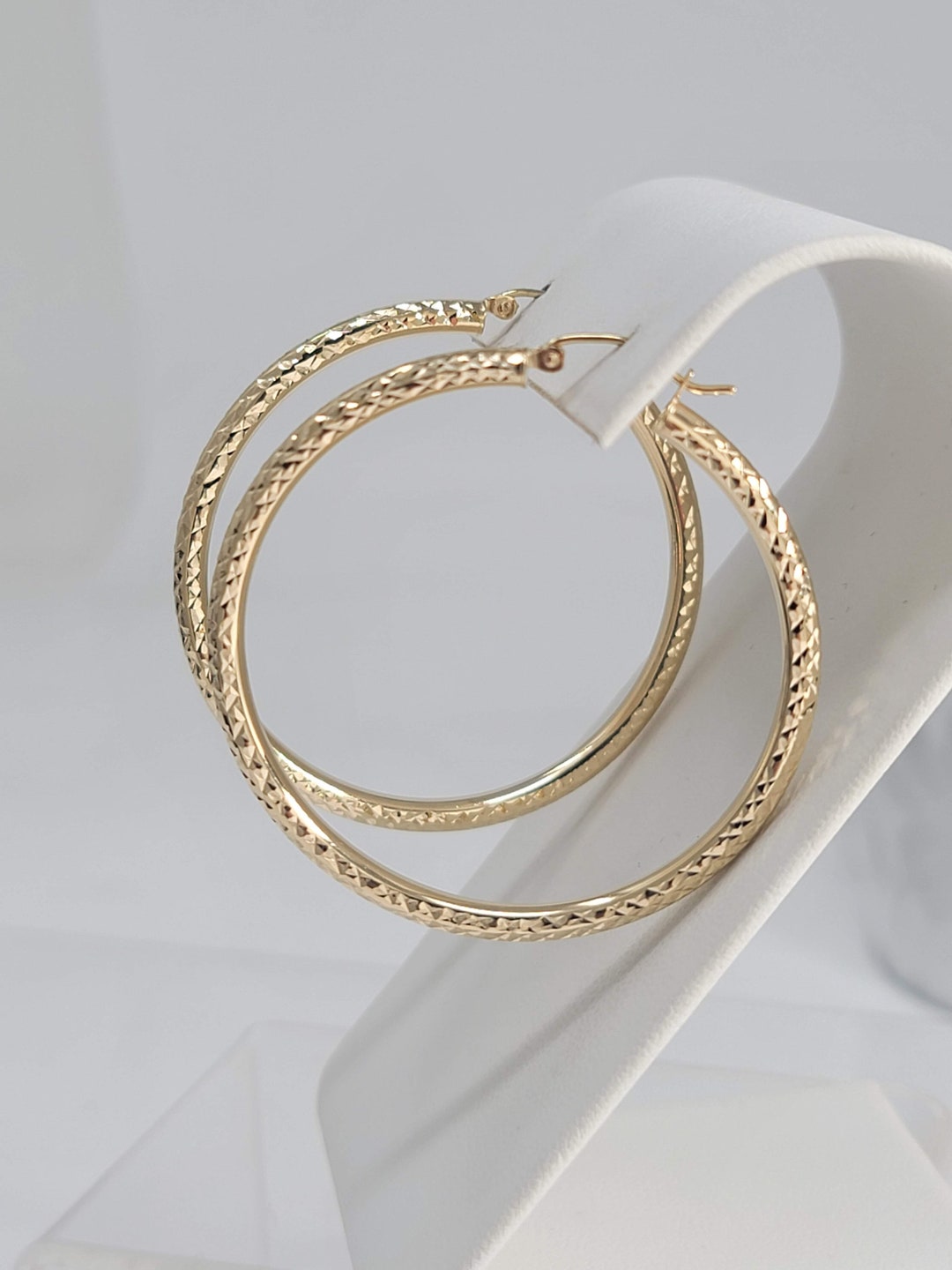 14kt Real Gold Hoop Earrings Diamond Cut Vintage Fine - Etsy