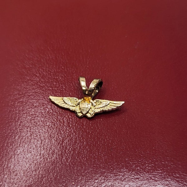 14k Gold Air Force Pendant Charm, Vintage Fine Jewelry, Solid Gold , inv 1242