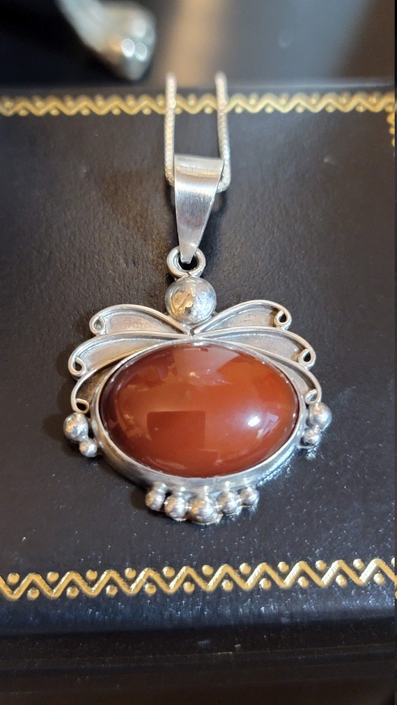 Vintage Carnelian Sterling Silver Pendant Chain N… - image 2