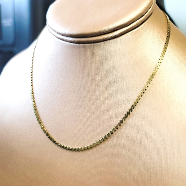 Solid 14k Gold Vintage Chain, 14kt Italy Serpentine Necklace, 15 1/2", Estate Fine Jewelry, Retro Gold and Silver Etsy Shop, inv 1148