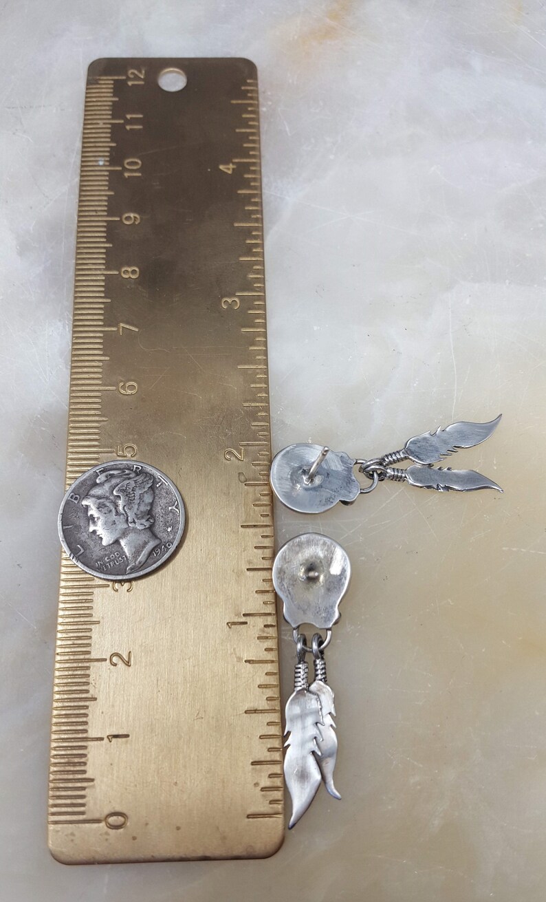Sterling Silver Feathers Earrings 925 Southwest Vintage Earrings Dangle Drop