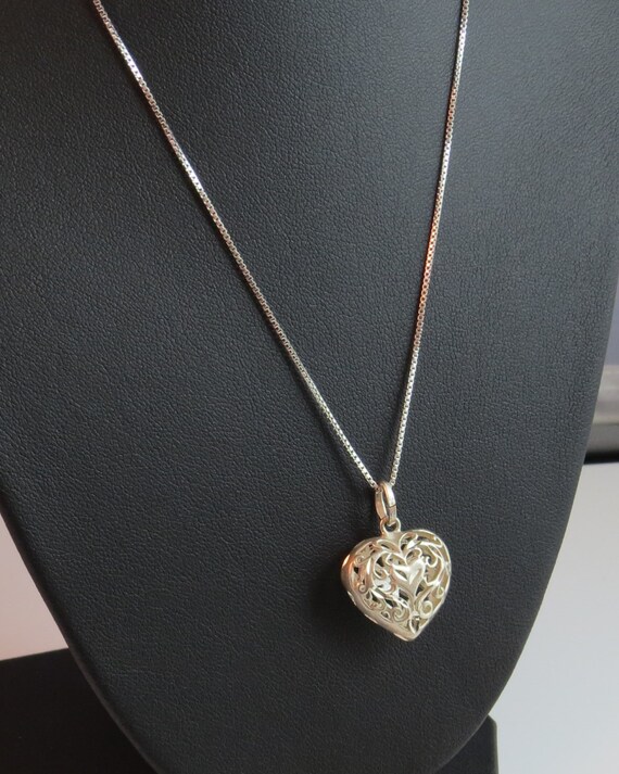 Sterling Silver 925 Chain Ornate Heart Vintage Ne… - image 4