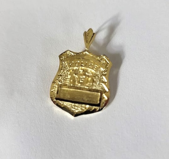 14k Gold Police Pendant Charm, 14kt Yellow Gold P… - image 1