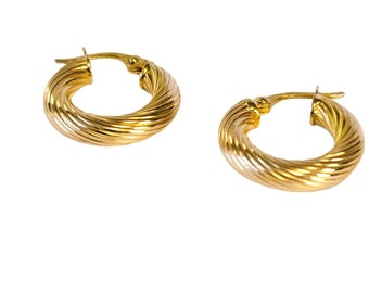 Gold Hoops 14kt Italy, Real 14k Yellow Gold Earrings, Vintage, Small Hoops , Gold Hoop Huggie Earrings, Retro Gold and Silver Shop, inv 1195