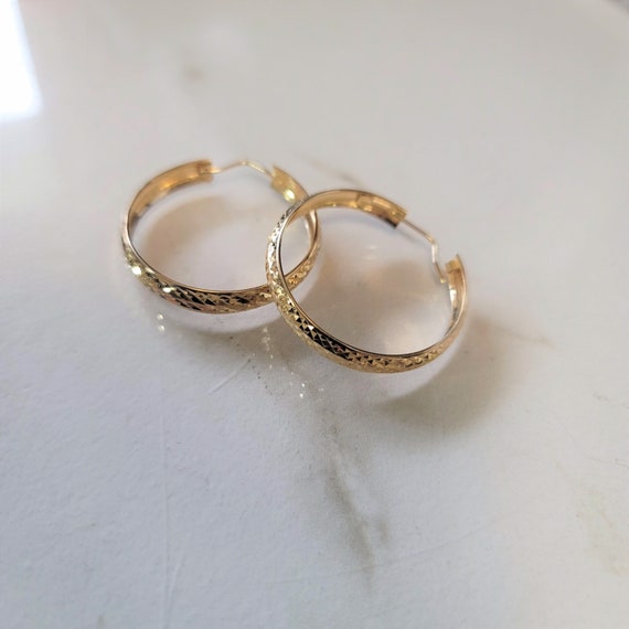 BIG 14kt Gold Hoop Earrings, Large 14k Real Gold … - image 2