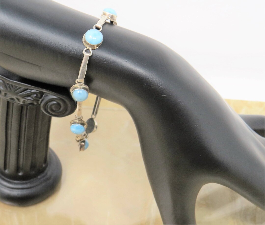 Vintage, Sterling Silver, Bracelet, Larimar, Blue Stone, Link Bracelet ...