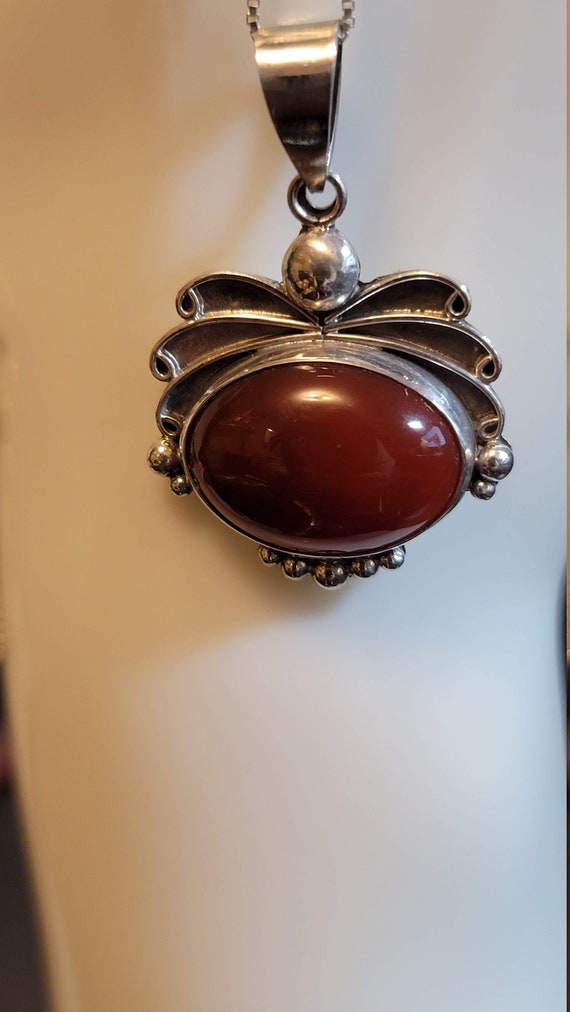 Vintage Carnelian Sterling Silver Pendant Chain N… - image 10