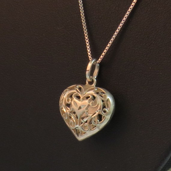 Sterling Silver 925 Chain Ornate Heart Vintage Ne… - image 2