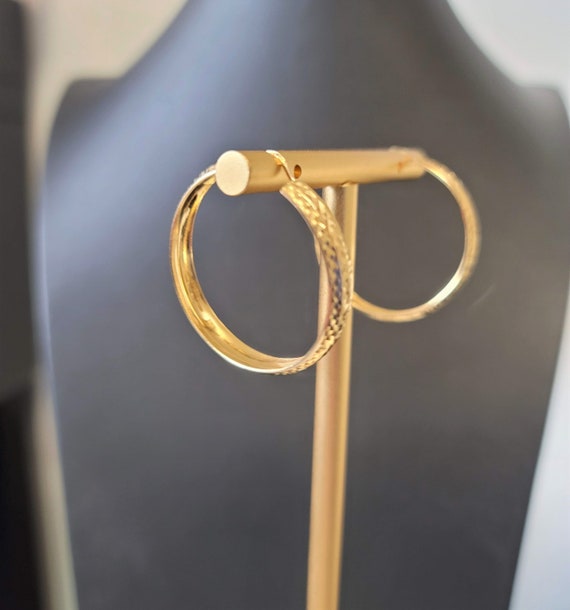 BIG 14kt Gold Hoop Earrings, Large 14k Real Gold … - image 6