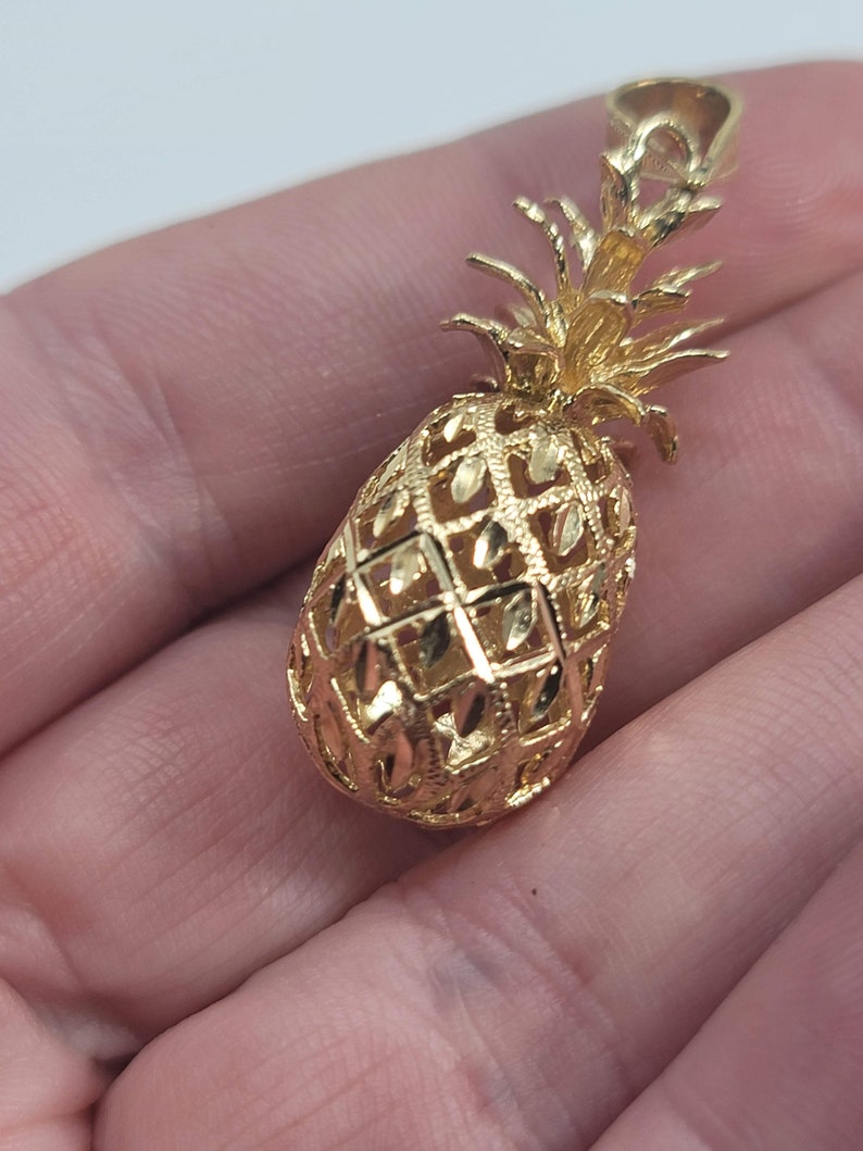 14k Solid Gold Pineapple Pendant Genuine 14kt Yellow Gold Etsy