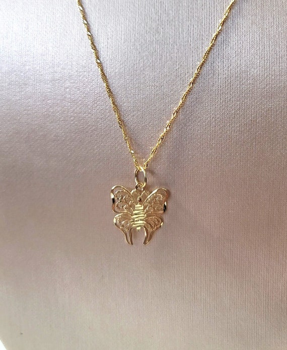 14K Gold Butterfly Necklace, 14kt Yellow Gold, But