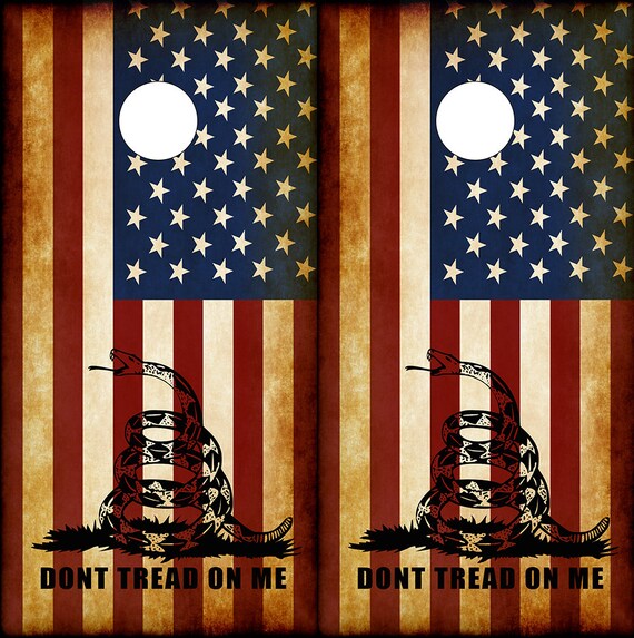 Gadsden Dont Tread on Me USA Flag Cornhole Board Skin Wrap Decal SET Laminated Gadsden Dont Tread on Me USA Flag Cornhole Board Skin Wrap Decal SET Laminated