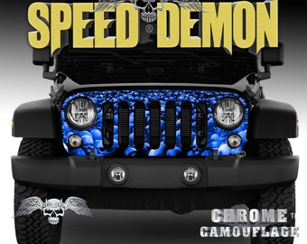 Jeep Wrangler Grill Wrap Blue Skull 