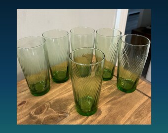 Vintage Green Swirl Drinking Glasses set of 6