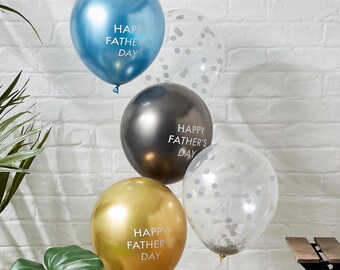 Happy Father's Day Balloon Cluster: Blue, Gold, Confetti Balloons