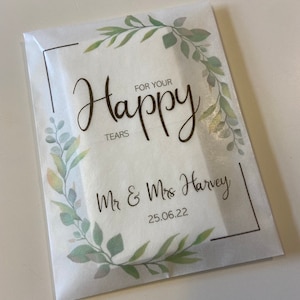 Confezione di fazzoletti personalizzati, per le tue lacrime di gioia, fazzoletti per matrimonio, bomboniere, fazzoletti personalizzati Glassine, eucalipto, botanica