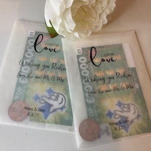 Biglietto di auguri personalizzato per matrimonio con gratta e vinci, porta biglietti da gratta e vinci, biglietto della lotteria con sacchetto di velina per bomboniere