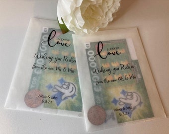 Personalised Scratch Card Wedding Favour, Scratch Card Holder, Wedding Favour Glassine Bag lottery ticket