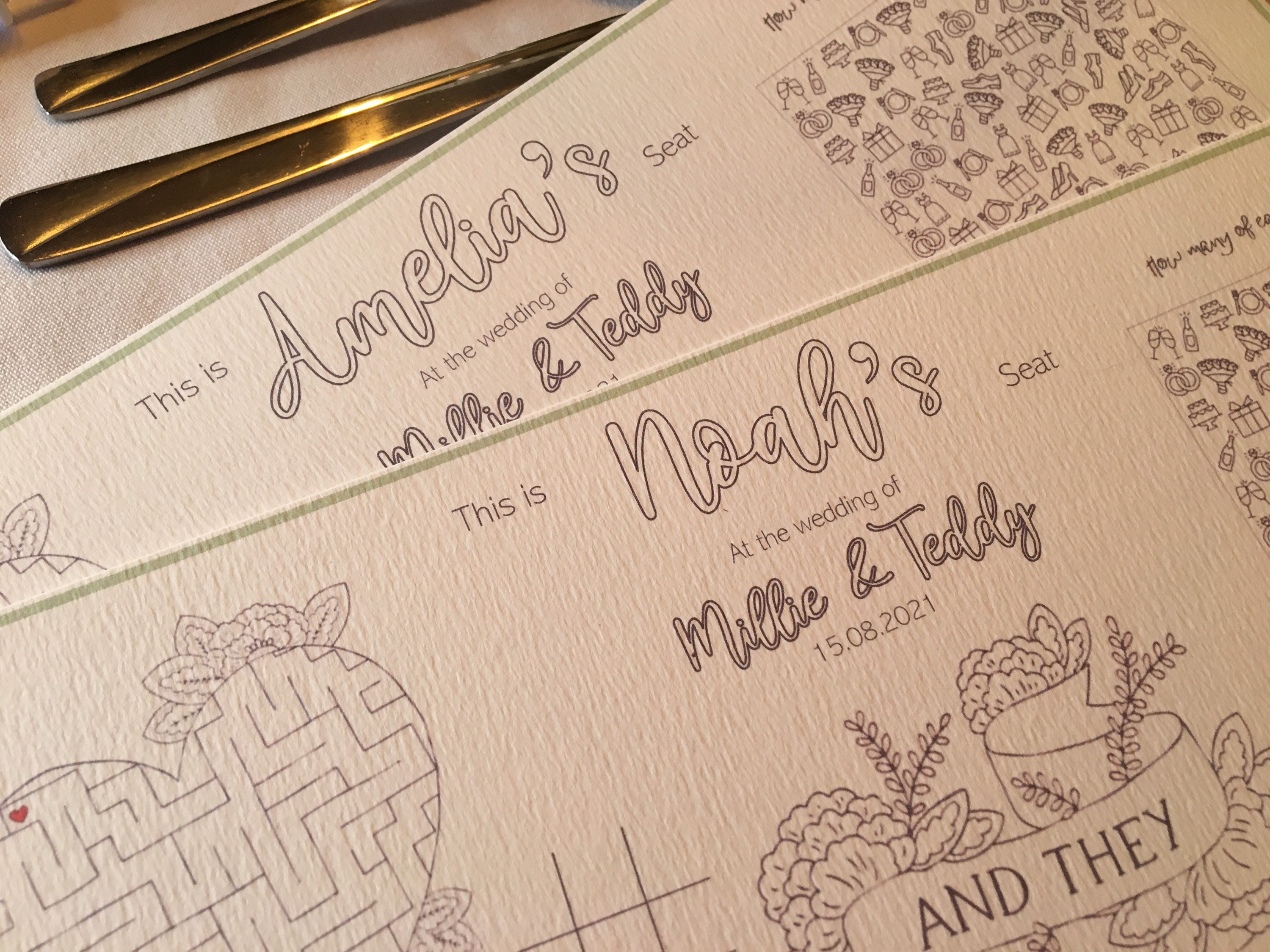 Children’s activity wedding placemat, place card, childrens wedding favour, wedding activity, personalised wedding