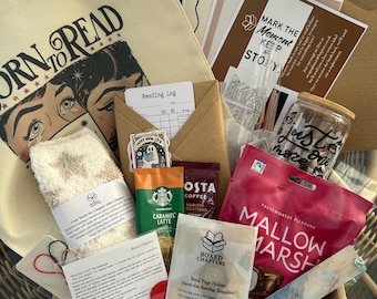 Luxury Book Box Gift | Mystery Book, Blind date, Glass Coffee Cup, Bookish Tote