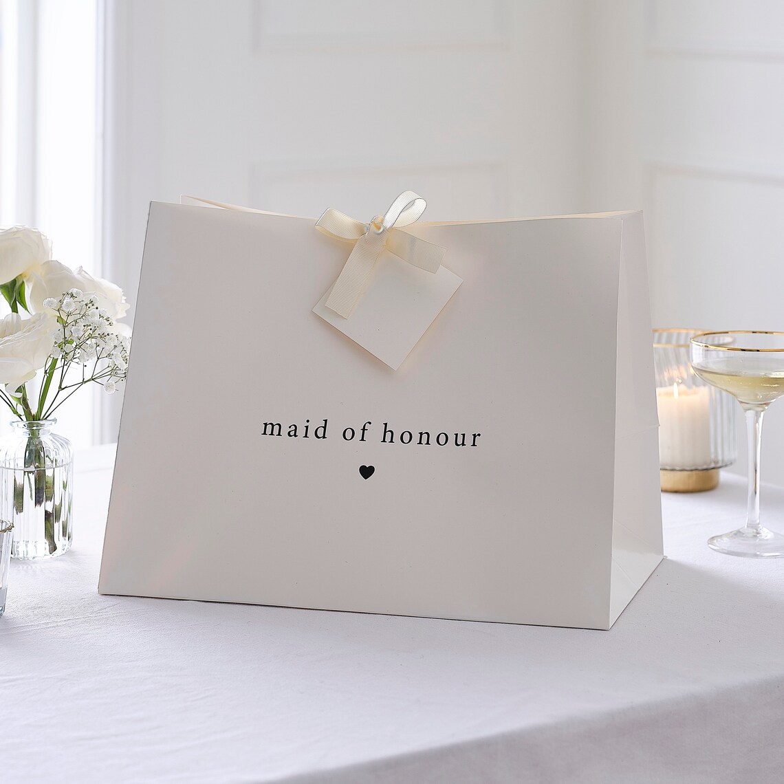 White Maid of Honour Bridesmaid Gift Bag, Beautiful Gift Bag