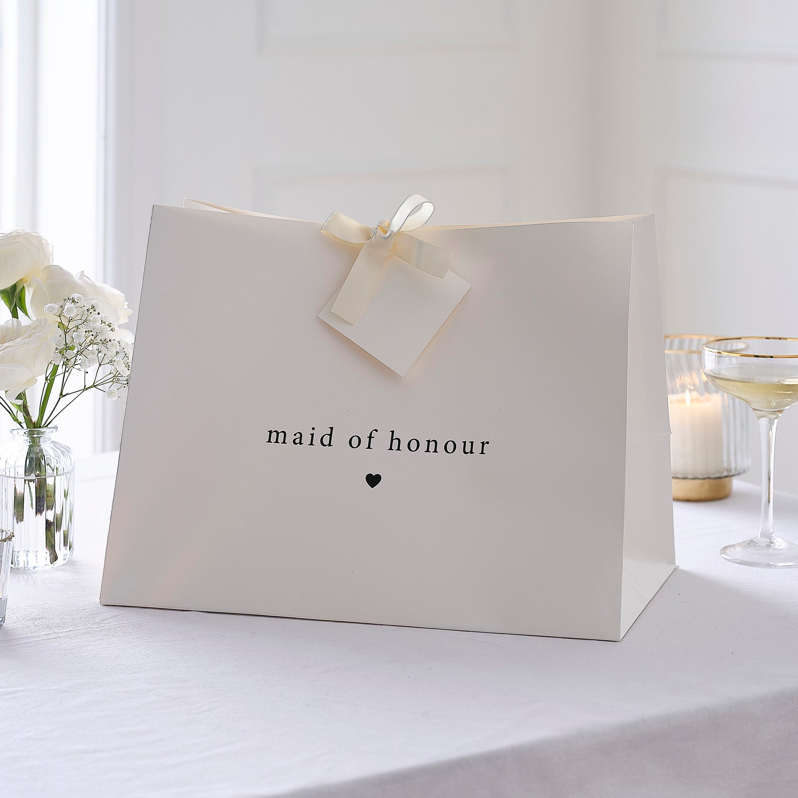 White Maid of Honour Bridesmaid Gift Bag, Beautiful Gift Bag