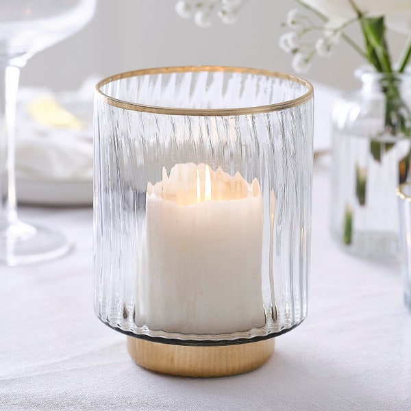 Ribbed Glass Hurricane Candle Holder